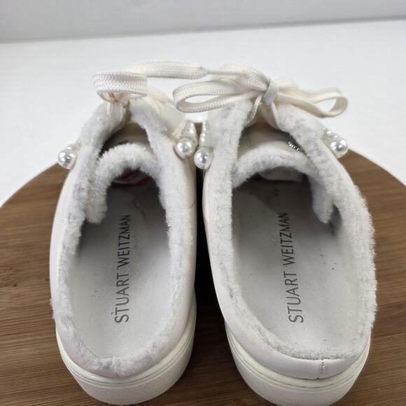 Stuart Weitzman Shoes‎ Womens Size 9 White Pearl Studded Faux Fur Mule Sneakers - Picture 8 of 16